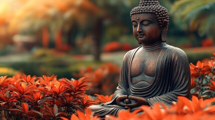 Peaceful Buddha statue in garden