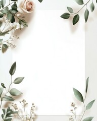 Fototapeta premium Floral Border with White Paper for Invitations and Announcements