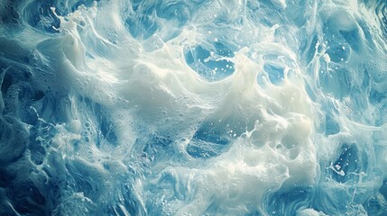 Obraz premium Creamy White Milk Spilling on Bright Blue Surface with Dynamic Texture and Fluid Motion