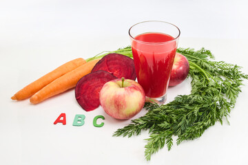 ABC juice. Healthy Juice. A glass of juice with apple, carrot, beetroot