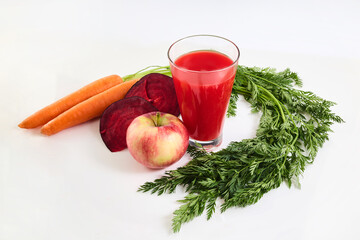 ABC juice. Healthy Juice. A glass of juice with apple, carrot, beetroot