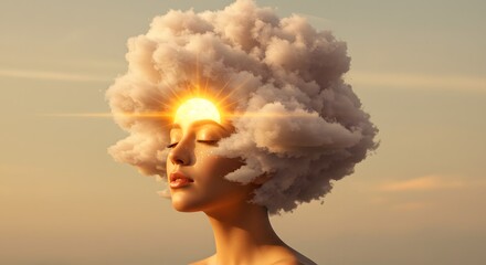 Surreal portrait of a woman with clouds for hair