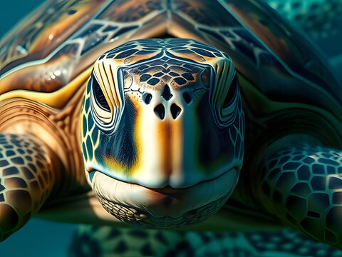 Stunning Close-Up of a Sea Turtle Underwater Wildlife, Ocean Animal, Marine Life Portrait.