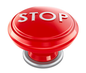 Stop red push button, 3D rendering isolated on transparent background
