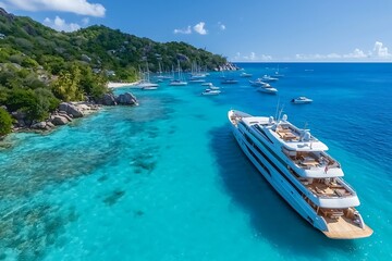 Luxury Yacht with Tropical Bay, and Seychelles.