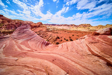 Valley of Fire Sandstone Waves against Blue Sky Eye-Level View