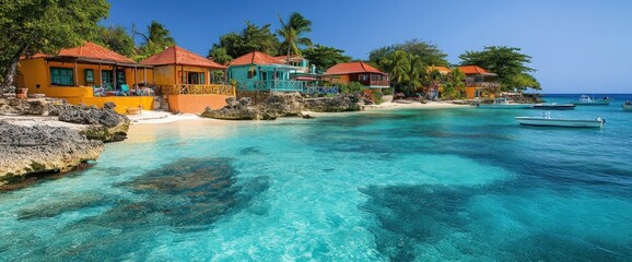Obraz premium Tropical beach with colorful houses