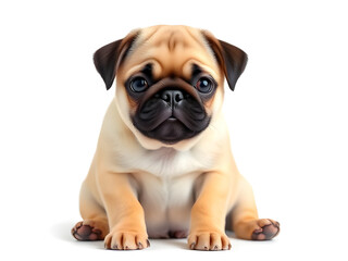 Obraz premium Adorable Pug Puppy Portrait, Sitting, Cute, Purebred, Dog Breed, Funny Expression, Isolated on White Background.