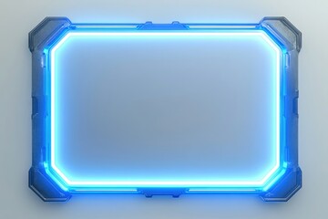 Glowing Sci-fi Frame with Blue Neon Light and Metallic Border