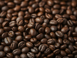 Obraz premium Close-up of Roasted Coffee Beans - Textured Background, Gourmet Coffee, Aroma, Caffeine, Morning Ritual