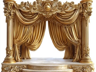 Ornate Golden Stage with Luxurious Velvet Curtains for Performances and Events