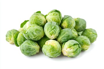 Fresh Brussels Sprouts Pile Against White Background (1)
