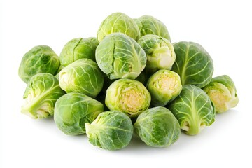 Fresh Brussels Sprouts Pile on White Background