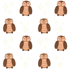 Cute owl. Wild seamless pattern.