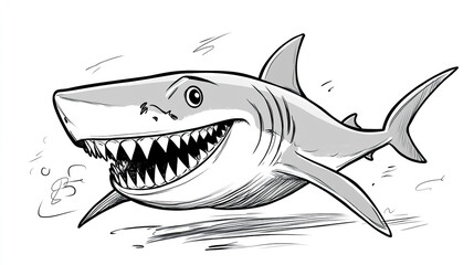 Obraz premium Playful Cartoon Shark Drawing � Cheerful Hand-Drawn Sea Creature Art for Kids, Posters, and Creative Designs