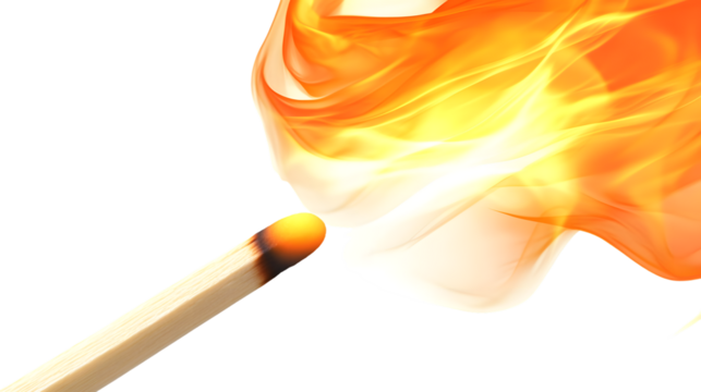 Igniting Creativity A Matchstick with a Fiery Flame Against a Dark Background