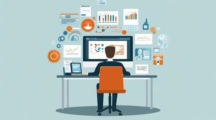 Digital Marketing Automation Concept Illustration with Modern Business Tech Aesthetic and Abstract Design Elements