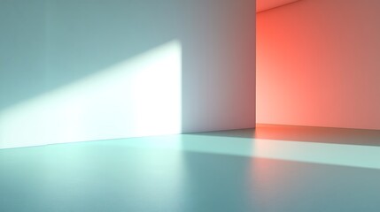 Light and shadow create geometric shapes within a clean interior