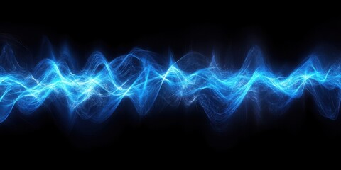 Blue glowing energy waves against a stark black background