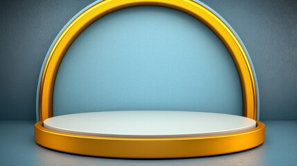 Circular Gold Display Stand On Blue Textured Background