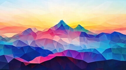 Colorful sunset over polygonal mountains