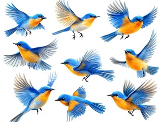 Obraz premium Colorful bluebird flock in flight nature scene wildlife art serenity