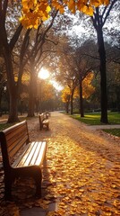 Naklejka premium Autumn park pathway
