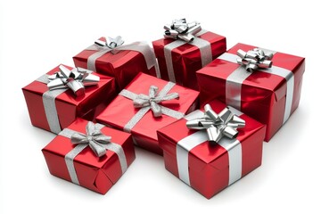 Obraz premium Red gift boxes with silver ribbon