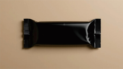 Minimalist Black Snack Bar Packaging Mockup on Beige Background