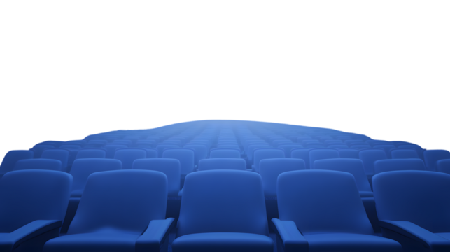 Rows of Blue Theater Seats in a Darkened Auditorium Ideal for Entertainment and Cinema Concept