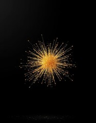 Fototapeta premium Golden glitter explosion against a stark black backdrop, pattern, explosion, splash