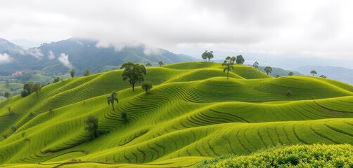Fototapeta premium Rolling green tea hills, Munnar, Kerala, India, calm, hills