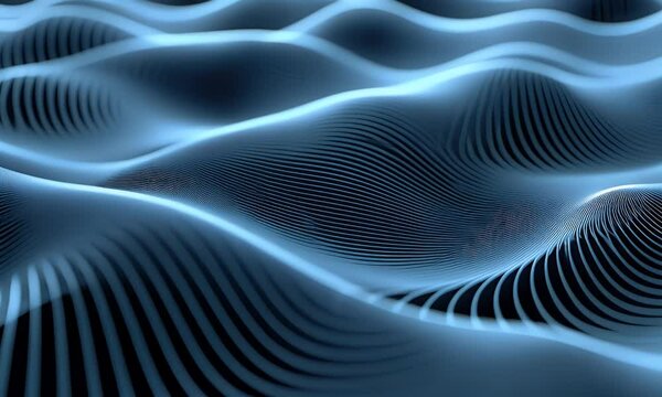 Abstract Digital Waves with Flowing Patterns and Blue Light in Motion