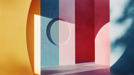 Vibrant abstract architecture with colorful walls and geometric shapes, creating a dynamic visual environment