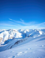 Untamed snowy landscape, mountains under a vast, clear winter sky, cold climate, expanse