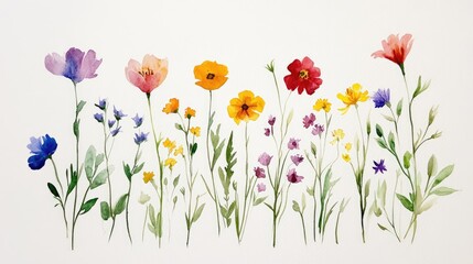A vibrant arrangement of wildflowers in various colors and shapes, showcasing nature's beauty and diversity