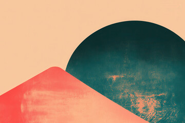 Abstract Geometric Composition with Circle and Triangle in Muted Peach Teal and Coral Tones