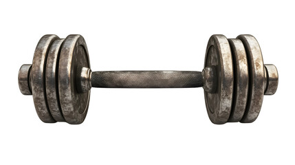 Fototapeta premium Weightlifting Equipment A Detailed View of a Dumbbell with Rusty Texture and Metallic Finish f