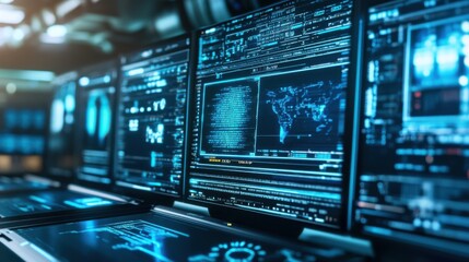 Obraz premium An AI powered system improving cybersecurity by analyzing user behavior data, AI-assisted threat detection, and real-time vulnerability monitoring for enhanced digital security