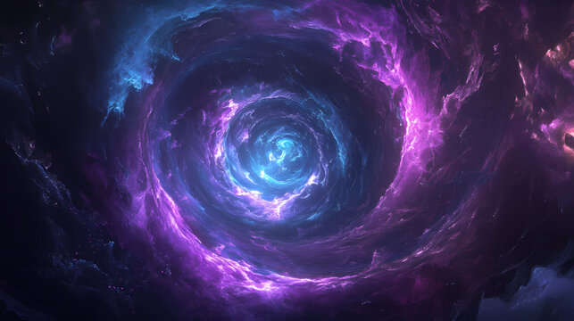 Ethereal purple and blue spiral of light emanates from a glowing orb, filling the space with an otherworldly aura , glowing, ethereal, blue. Otherworldly Aura. Illustration