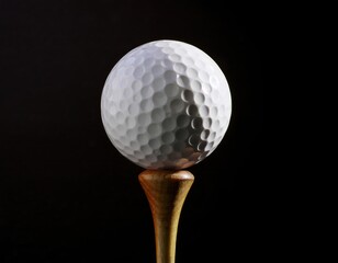 Golf ball on wooden tee against dark background