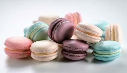 Fototapeta premium Assorted colorful macarons on white background