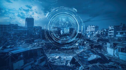 Fototapeta premium An AI powered system improving disaster recovery by analyzing recovery progress, AI-assisted resource allocation, and real-time damage assessment for more effective disaster recovery efforts