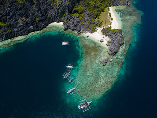 Island landscape from a drone around El Nido, Palawan, Philippines.