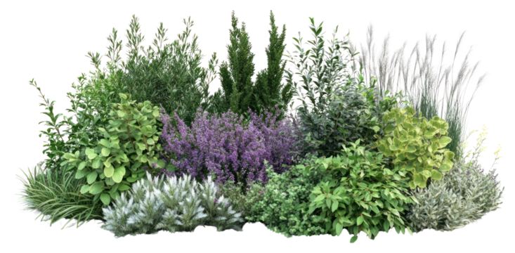 PNG Various shrubs and perennials plants foliage garden.