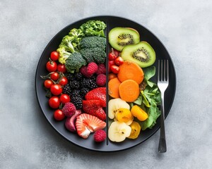 Healthy eating habits promoting nutrition and wellness with vibrant fruits and vegetables © alphaspirit