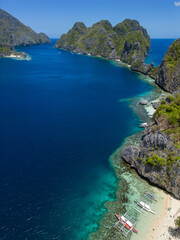 Island landscape from a drone around El Nido, Palawan, Philippines.