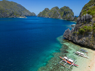 Island landscape from a drone around El Nido, Palawan, Philippines.