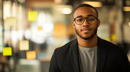 Obraz premium Confident Young Black Male Professional in Modern Office Setting