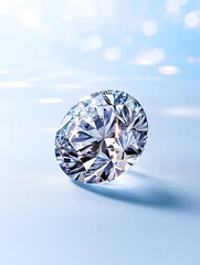 Sparkling round brilliant-cut diamond on a light blue background (1)